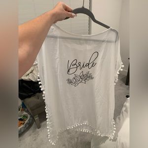 White bride swim coverup with Pom poms